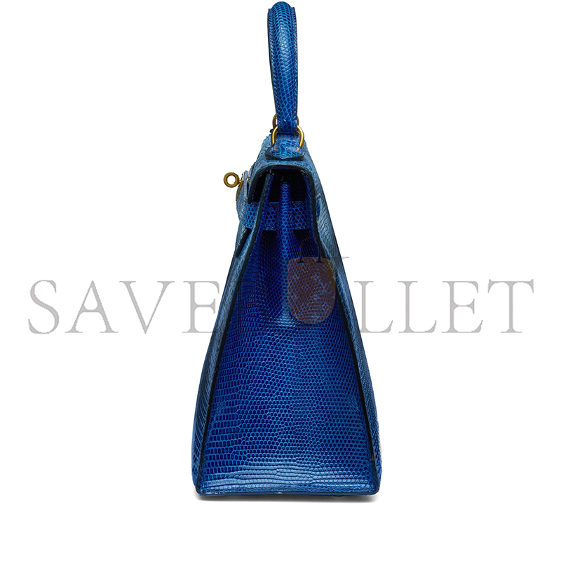 H**mes master a shiny bleu roi niloticus lizard sellier kelly 28 with gold hardware (28*22*10cm)